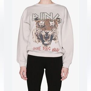 Anine Bing Cream Tiger Graphic Sweatshirt in Stone Size XS **Bottom band was cut